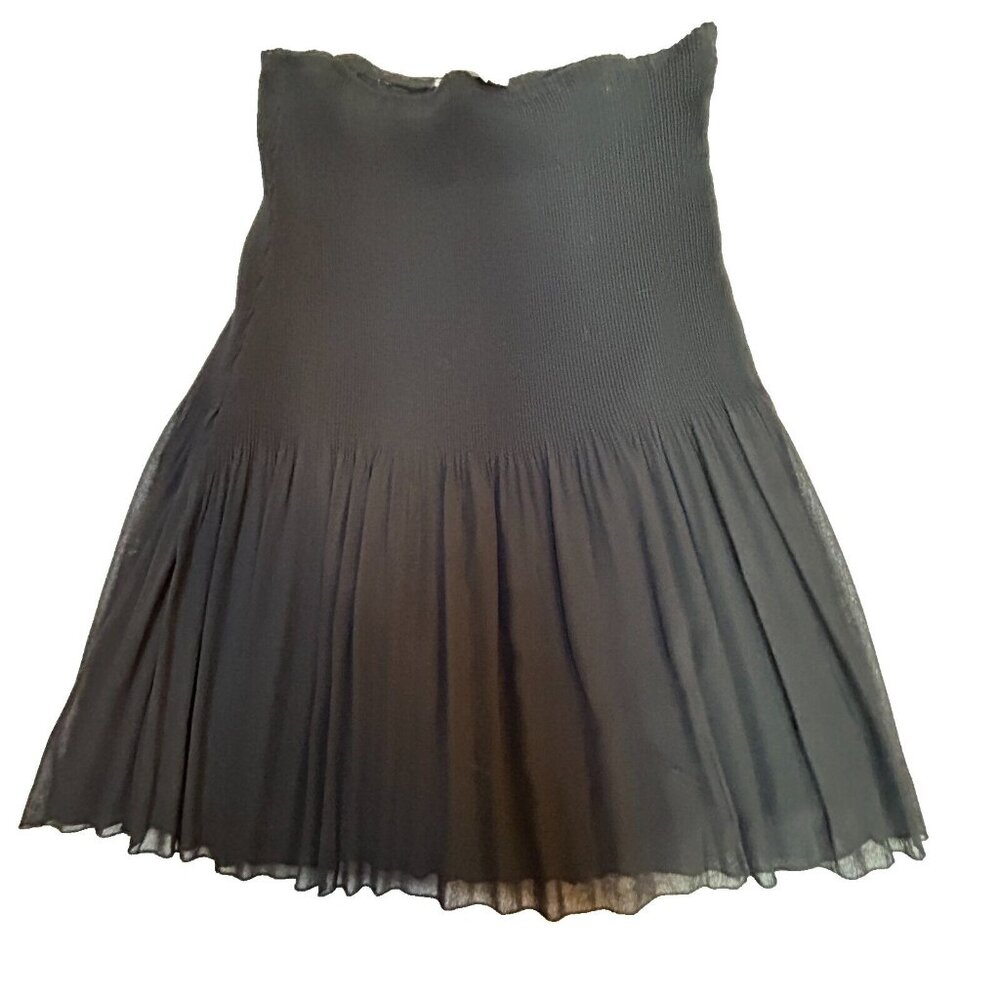Diamonds USA Elastic Waist Knit Pleated Pull-On Skirt Lined Black Knee Length
